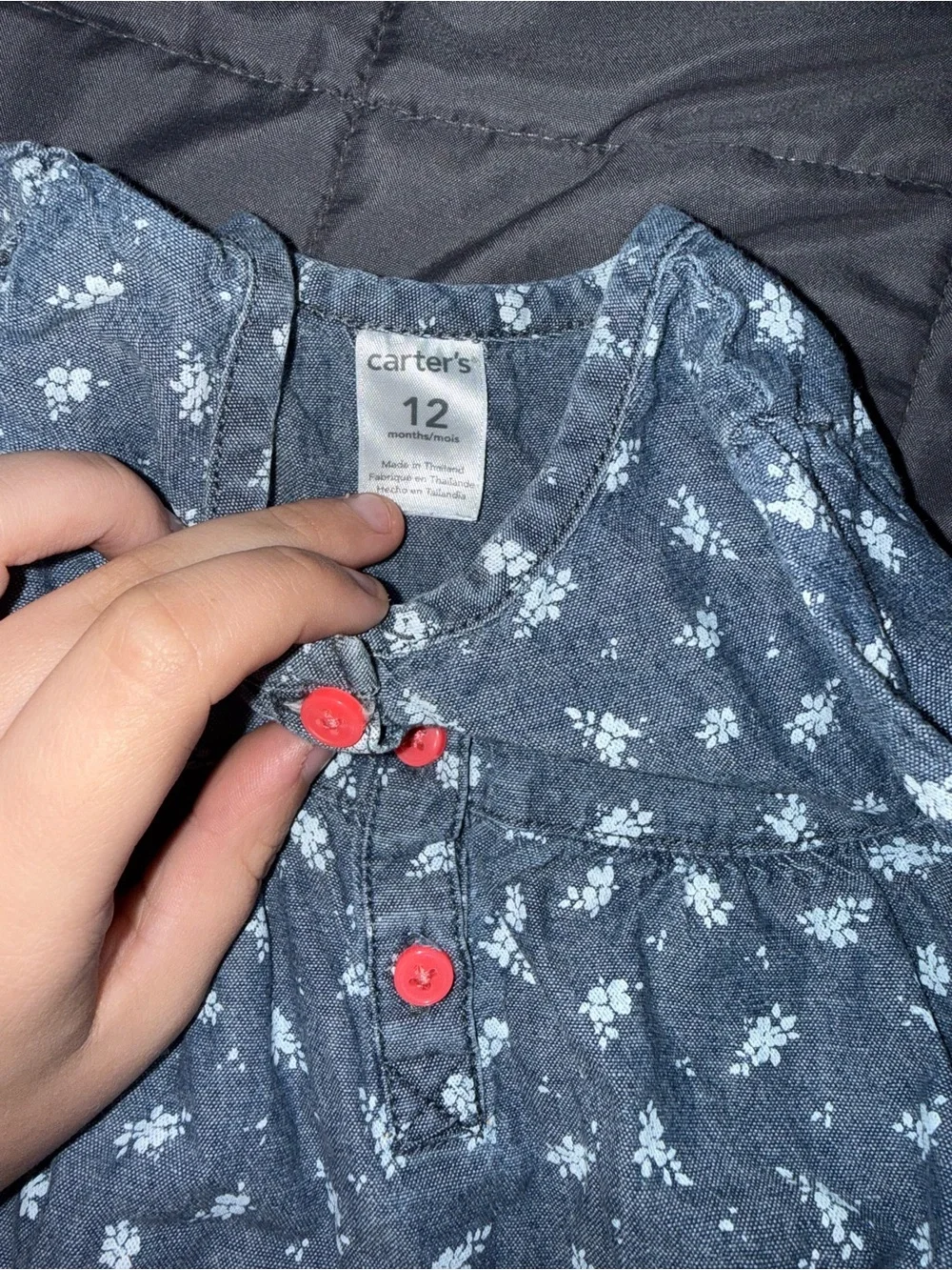 Carter's Navy Floral Long Sleeve Top with Red Buttons